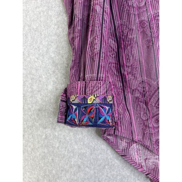 Men's‎ Robert Graham Large Long Sleeve Striped Paisley Button-Up Shirt Purple - Picture 5 of 14